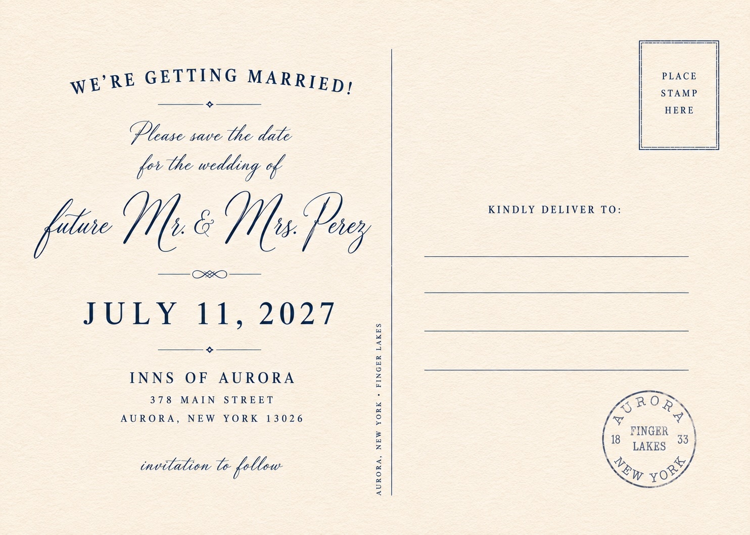 The back of our save the date postcard